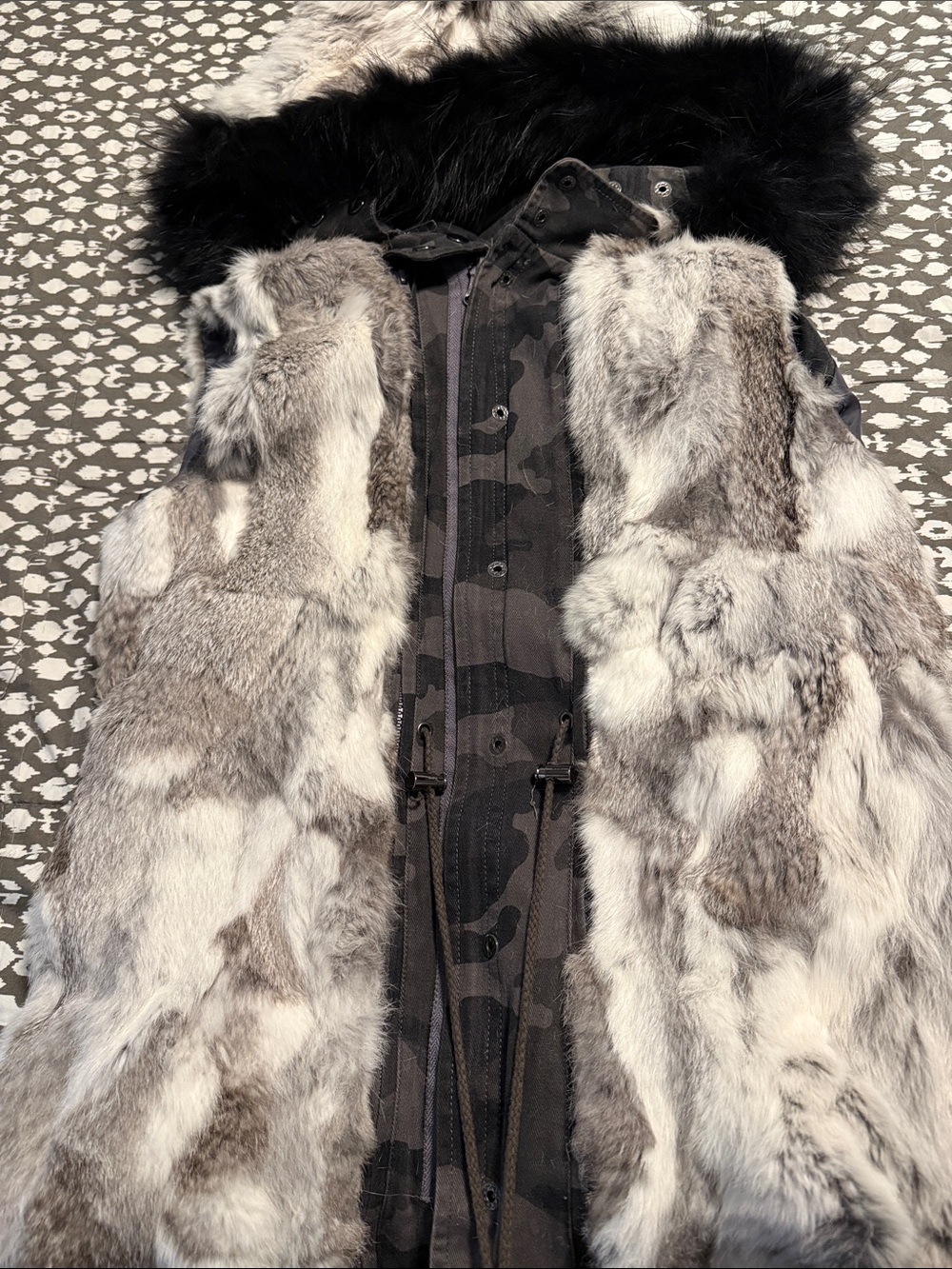 Linda Richard’s luxury reversible camo genuine fur vest